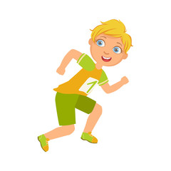 Boy running in yellow shirt with number one, a colorful character