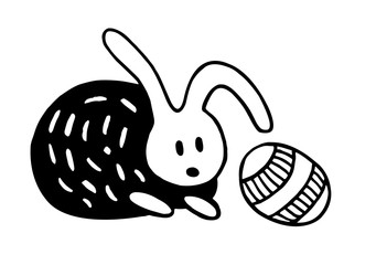 Easter Bunny with an Egg - Linocut Style Drawing