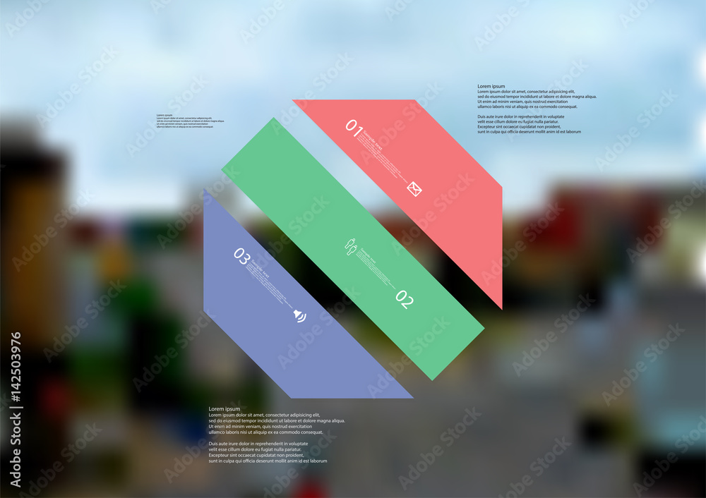 Wall mural Illustration infographic template with octagon askew divided to three color parts