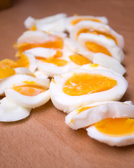 Cutting boiled eggs for sandwiches