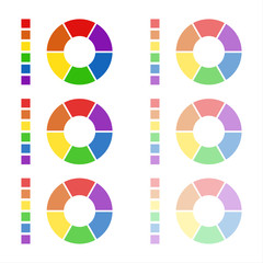 Obraz premium Collection of rounded diagrams with the spectral colors isolated on white background, infographic elements, circular spectrum wheels