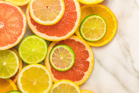  Grapefruit, lime, lemon, and orange slices with copyspace