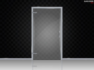 Glass door isolated on transparent background. Mock up entrance door for shop or office. Vector illustration