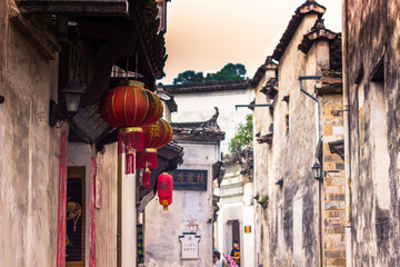 Hongcun, China - July 28, 2014: Streets of the old town of Hongcun