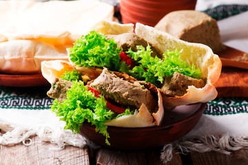 Pita Bread with Veggie Pate.selective focus