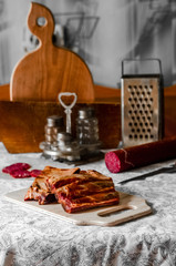 Delicious appetizer for snacks from smoked foods