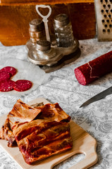 Smoked meat and chopped sausage