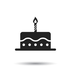 Birthday cake flat icon. Fresh pie muffin on isolated background