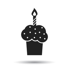 Birthday cake flat icon. Fresh pie muffin on isolated background
