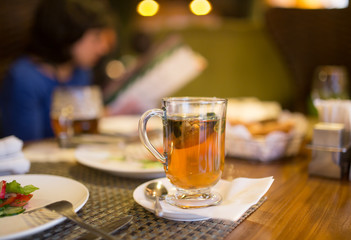 A glass of mint tea in a restaurant
