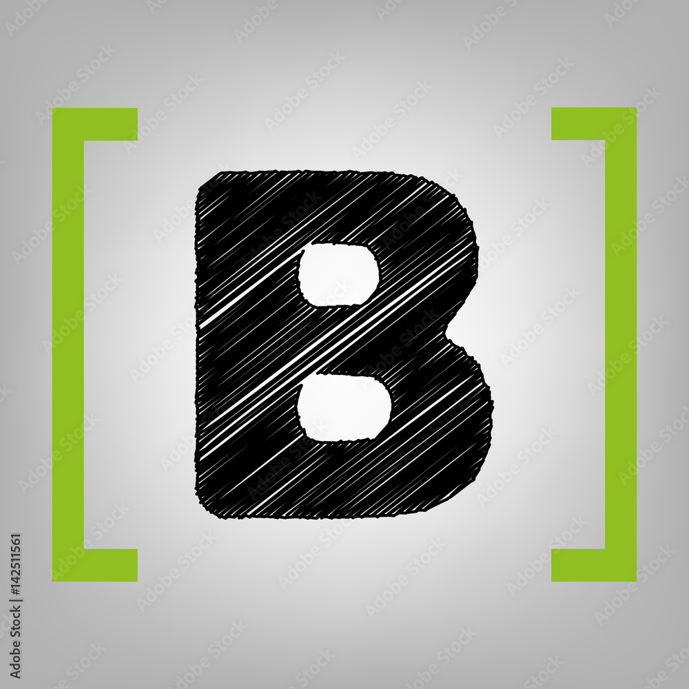 Fototapete letter b sign design template element. vector. black scribble icon in citron brackets on grayish bac