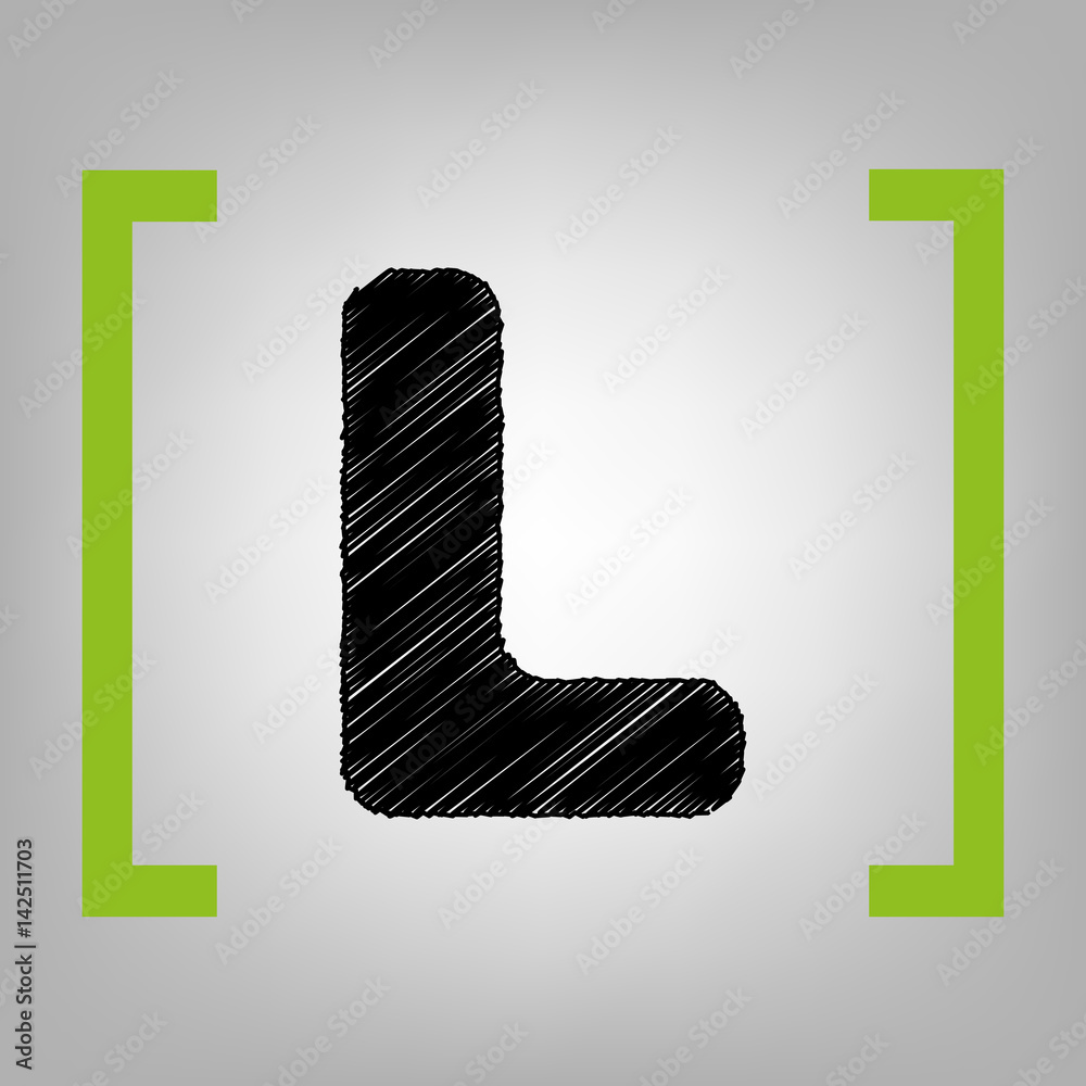 Fototapete letter l sign design template element. vector. black scribble icon in citron brackets on grayish bac