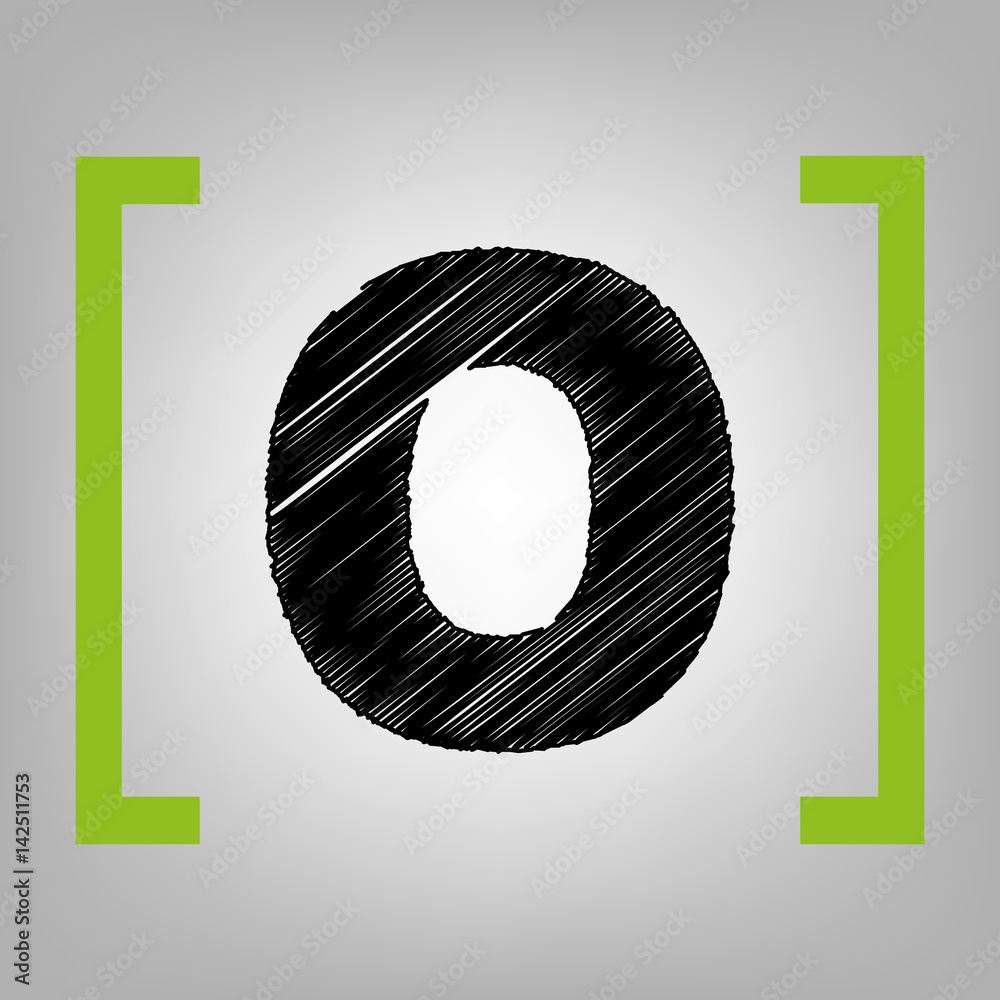 Fototapete letter o sign design template element. vector. black scribble icon in citron brackets on grayish bac