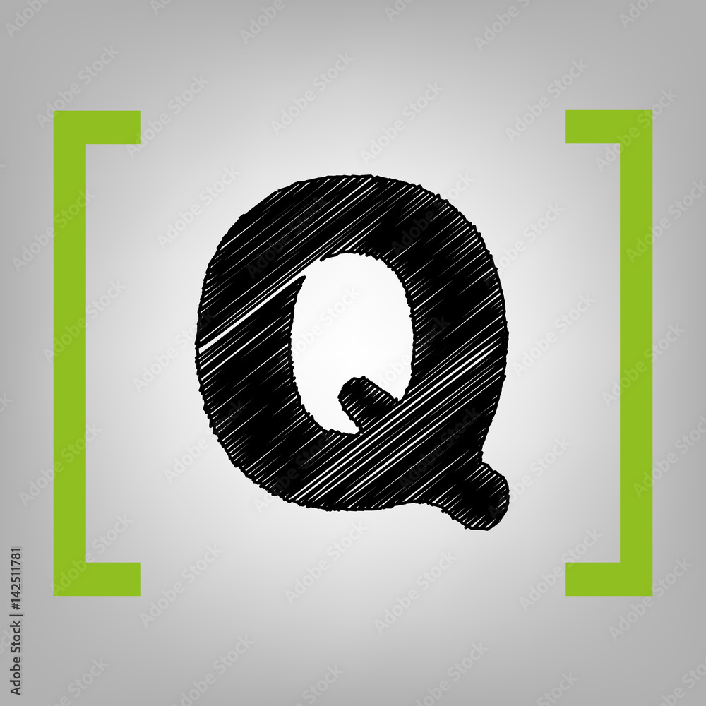 Fototapete letter q sign design template element. vector. black scribble icon in citron brackets on grayish bac