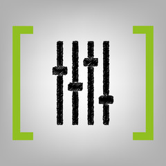 Adjustment music line sign. Vector. Black scribble icon in citron brackets on grayish background.