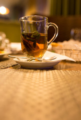 A glass of mint tea in a restaurant