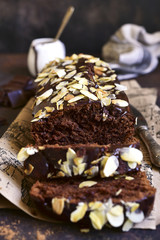 Chocolate banana cake with almond.