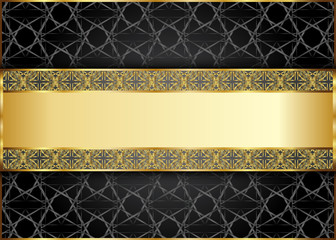 Golden label and Dark vintage background. Blank for message or text.