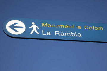 Rambla Pedestrian Sign against Blue Sky Background