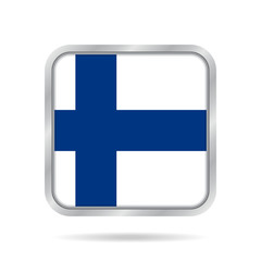 flag of Finland, shiny metallic gray square button