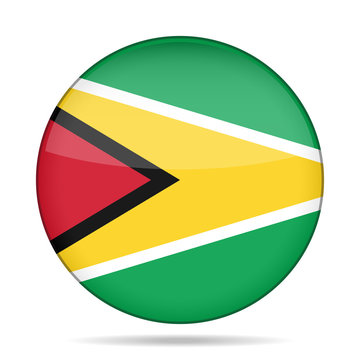 Flag of Guyana. Shiny round button.