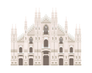 Milan Cathedral, Italy. Isolated on white background vector illustration.