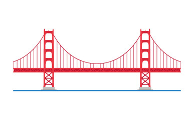 Golden Gate Bridge, San Francisco, USA. Isolated on white background vector illustration. - obrazy, fototapety, plakaty