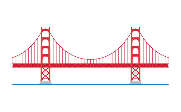 Golden Gate Bridge, San Francisco, USA. Isolated on white background vector illustration.