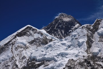 Fototapeta na wymiar Peak of mount Everest and glacier. Spring season.