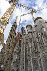 Naklejka premium Temple under construction of the Sagrada Familia, Barcelona. Designed by Antonio Gaudi. Catalonia, Spain