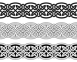 Celtic national seamless ornament interlaced tape. Black ornament isolated on white background.
