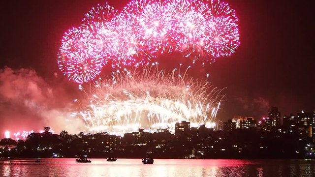 New Years Eve Fireworks Show at Sydney Harbor Bridge in Australia