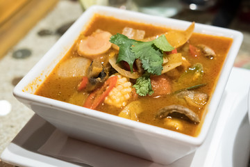 Tom yum, Thai Seafood spicy soup in bowl.
