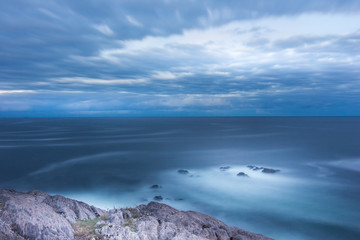 Fototapeta na wymiar Long exposure on the Atlantic Ocean in Nova Scotia, Canada