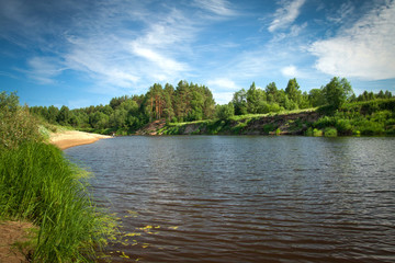 Beautiful river flowing in the countryside on a Sunny day