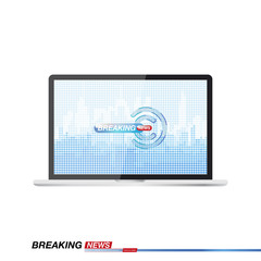 Breaking news in laptop, banner for the screen. Template for TV channels. Flat vector illustration EPS10