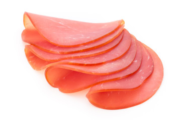 Pork ham slices isolated on white background.