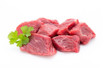 fresh meat on slice on the white background.