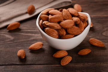 Almonds in ceramic bowl