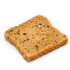 Rye bread slice on a white background.