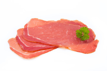 Pork ham slices isolated on white background.
