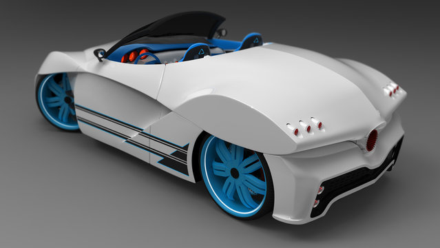 The concept of a sports car coupe is a convertible. Exclusive and stylized tuning of electric cars. Illustration 3d model.