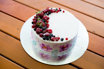 Fresh berries on the tart cake from above.Selective focus on the tart