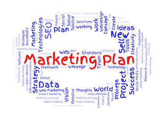 Marketing plan word cloud shaped as a stopp sign