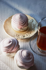Homemade vanilla and rosewater marshmallows, selective focus