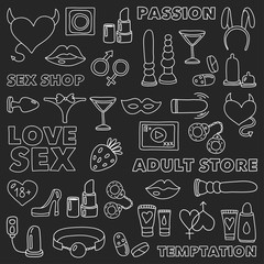 Pattern with toys for adults Sex shop, adult shop, adult store