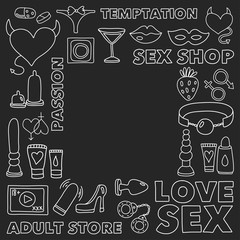 Pattern with toys for adults Sex shop, adult shop, adult store