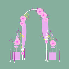 Wedding  arch with  flowers. Wedding ceremony. Vector illustration.