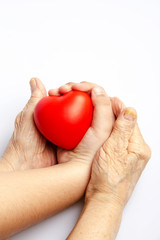 Old Woman And Child Are Holding A Heart Shape