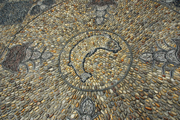 China, Shanghai water village Tongli. Village rock garden floor decoration.